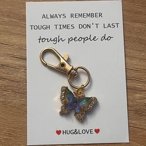 Butterfly Keychain with Gold and Blue Accents